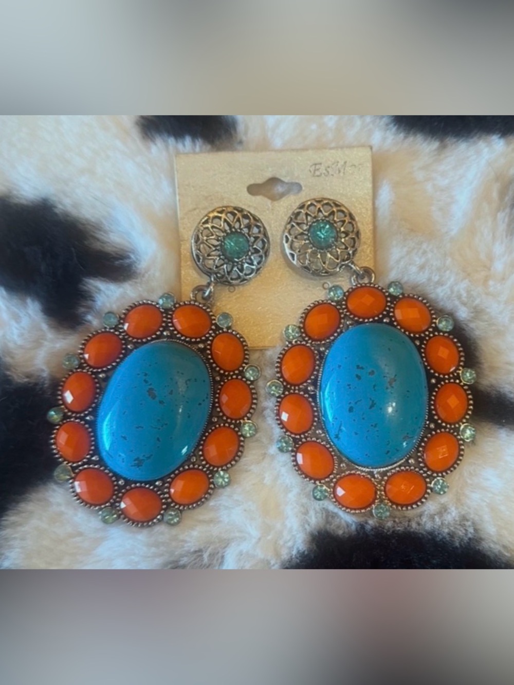 #JC11 Bold Turquoise & Orange Statement Earrings